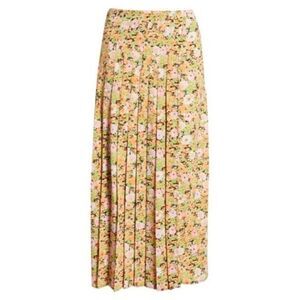 Open Edit Pleated Midi Skirt In Orange Multi Meadow Floral